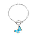 Butterfly Pendant Bracelet Women Simple Buckle Bangles Jewelry (Lake Blue) A