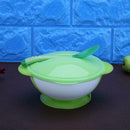3pcs Toddler Baby Feeding Sucker Bowl with Spoon Green Lid Tableware