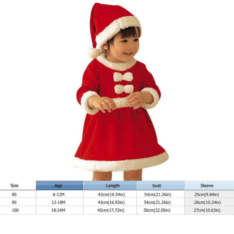 2pcs Christmas Dresses Set Girls Baby Cute Warm Costume Hat (6-12M) A