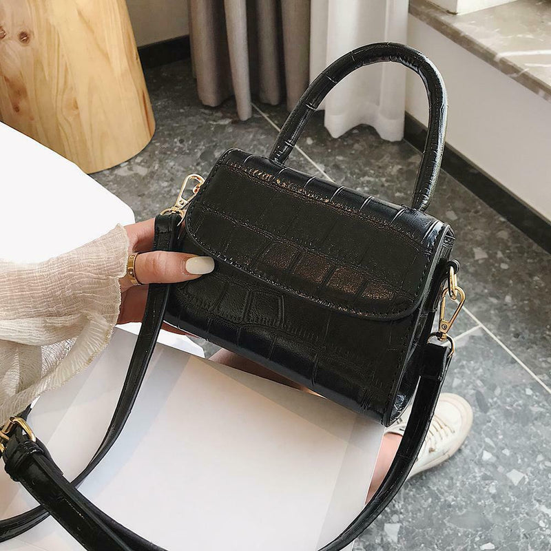 Alligator Pattern Shoulder Handbags PU Leather Women Crossbody Bags (Black)