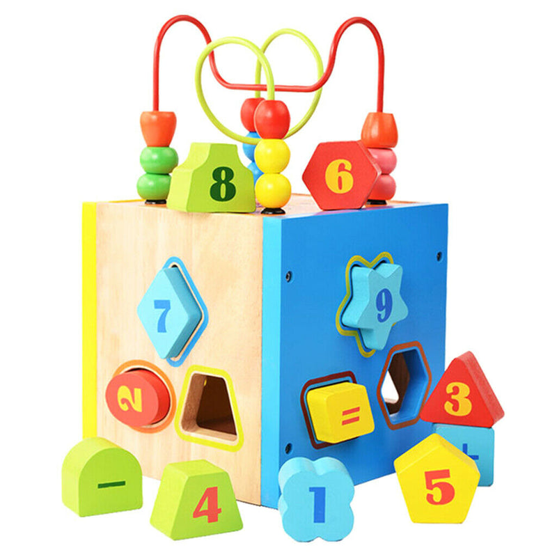 Activity Cube Toys Baby Montessori  Educational Wooden Bead Maze Shape Sorter