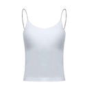 Summer Fitness Slip Sport Camisole Solid Women Vest With Chest Pad (White) A
