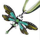 Charm Retro Dragonfly Flossy Necklace Chain Rhinestone green