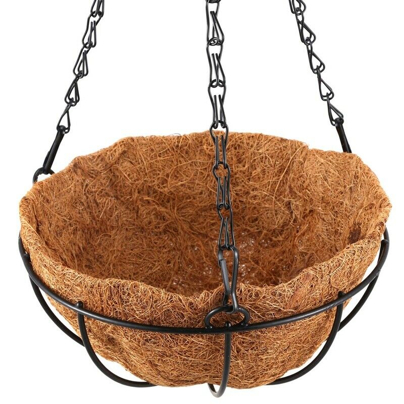 Black Growers Hanging Basket Planter with Chain Flower Plant Pot Home Garde