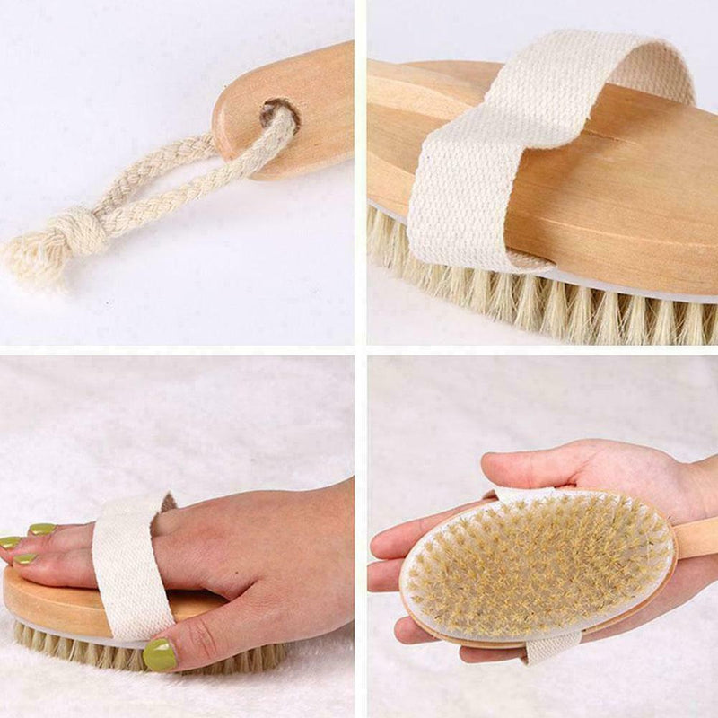 Wooden Loofah Back Scrubber Sap Body Sponge Long Handled Showe Bath Brush S Z9F1