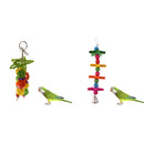 2 Pieces Hanging Parrot Chewing Toys with A Bell - Multicolored Wooden Blocks