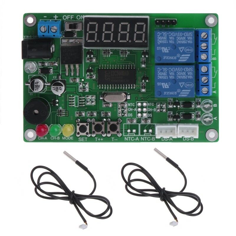 2-CH 5-24V Digital LED Display Intelligent Temperature Controller with 2 probe