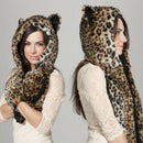 Warm Animal Fluffy Plush Cap Ear Hood Shawl Glove Unisex