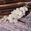 White Silk Yarn Flower Handmade Crystal Bead Hair Comb Bridal Headwear-Headdress
