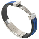 Stainless Steel Flames Black Blue Silicone Bangle Cuff Bracelet Wristband