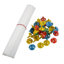 100 Pcs White Balloon Sticks w Multi Colored Cups For Party Favours E6K8