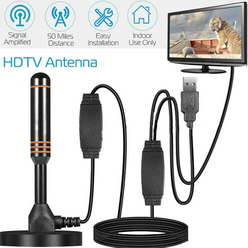 Digital Indoor Amplified TV Antenna 200 Miles HDTV With Amplifier VHF/UHFB Hn