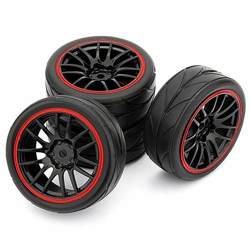 4pcs 12mm Hub Wheel Rims & Rubber Tires For RC 1/10 On-Road Touring Drift C T6W3