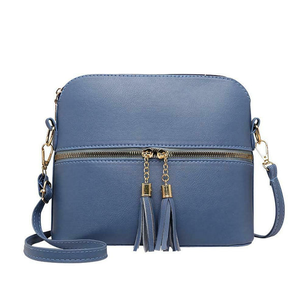Tassel Shell Messenger Women Leather Handbags Solid Shoulder Bag (Lake Blue