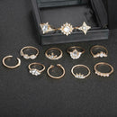 12pcs/set Retro Rhinestone Rings Crystal Knuckle Ring Women Jewelry Gift