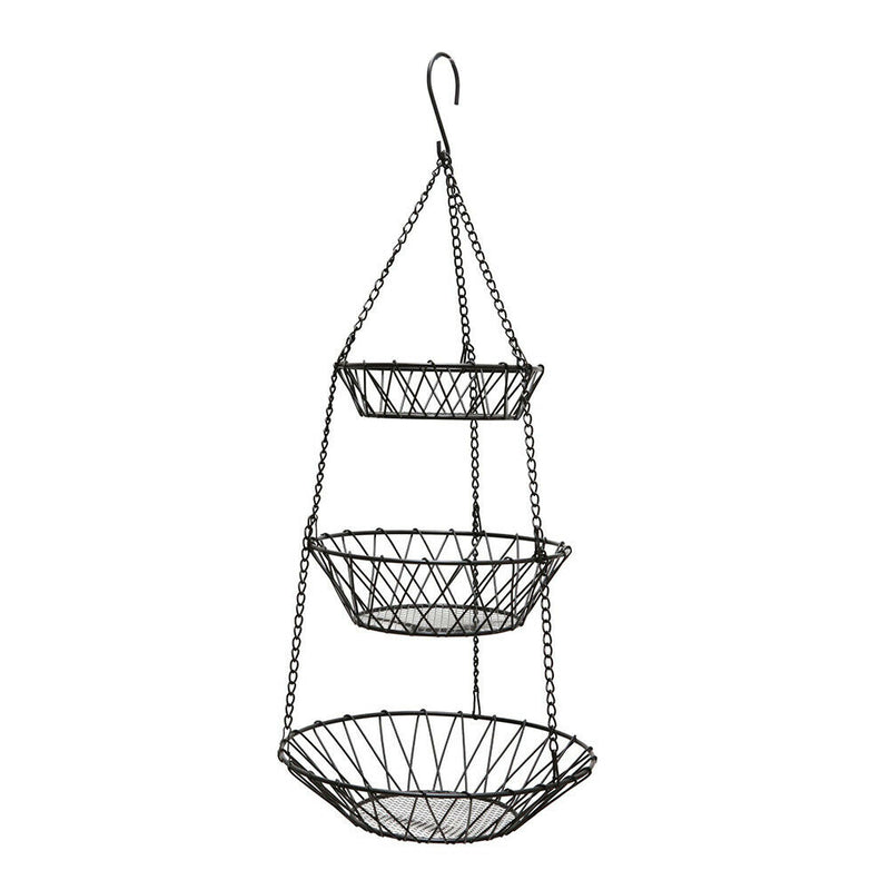 Plants Fruit Basket Pierced Country Style Home Space Saving Chain Hanging 3 Tier