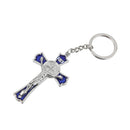 Blue Crucifix Jesus Keyring Holy Cross Key Ring Religious Catholic Gift