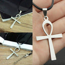 1x Round Leather Necklace Egyptian Ankh Cross Charms Pendant Nice