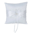 20cmx20cm Satin Flower Beaded Wedding Ceremony Ring Pillow-White O4Q4