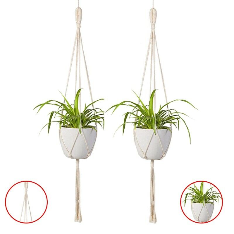 1X(Macrame Plant Hanger 2Pcs Indoor Outdoor Wall Hanging Planter Basket - C