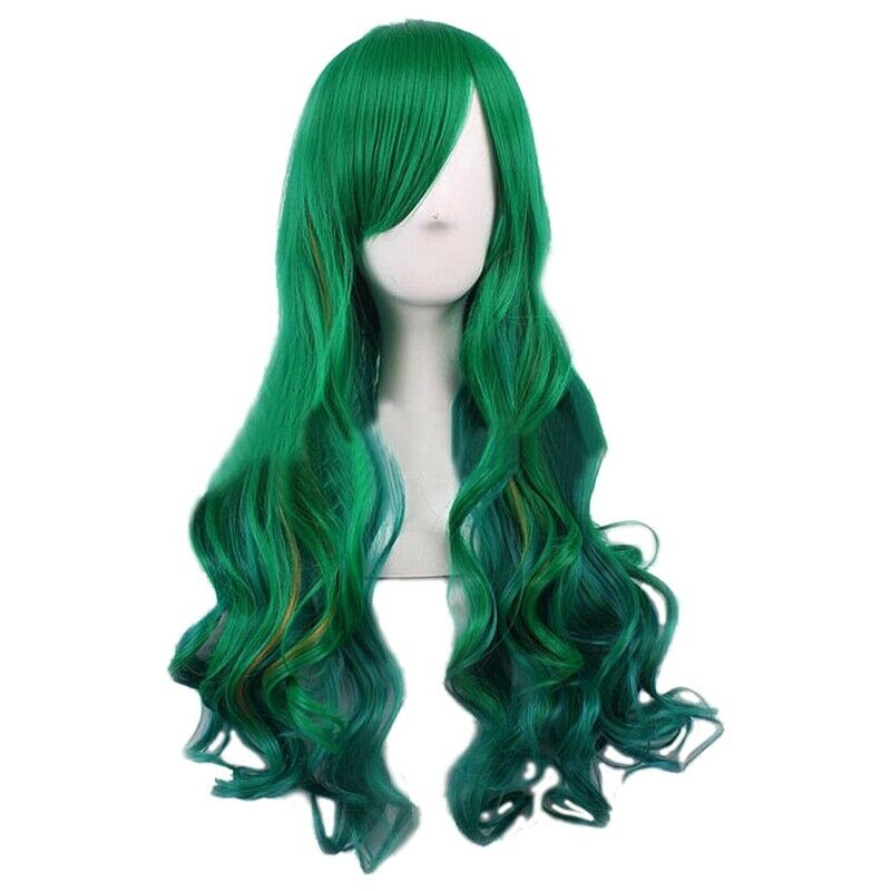 Dark green lady wig dark green long curly wig Long Hair 68CM wig for Women  C1S9