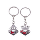 Couple Crown Top Heart Pendant Flat Split Rings Keychains 2 Pcs