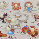 2 Set Wooden Peg Puzzle Zoo & Farm Animals Jigsaw Preschool Learning Toys