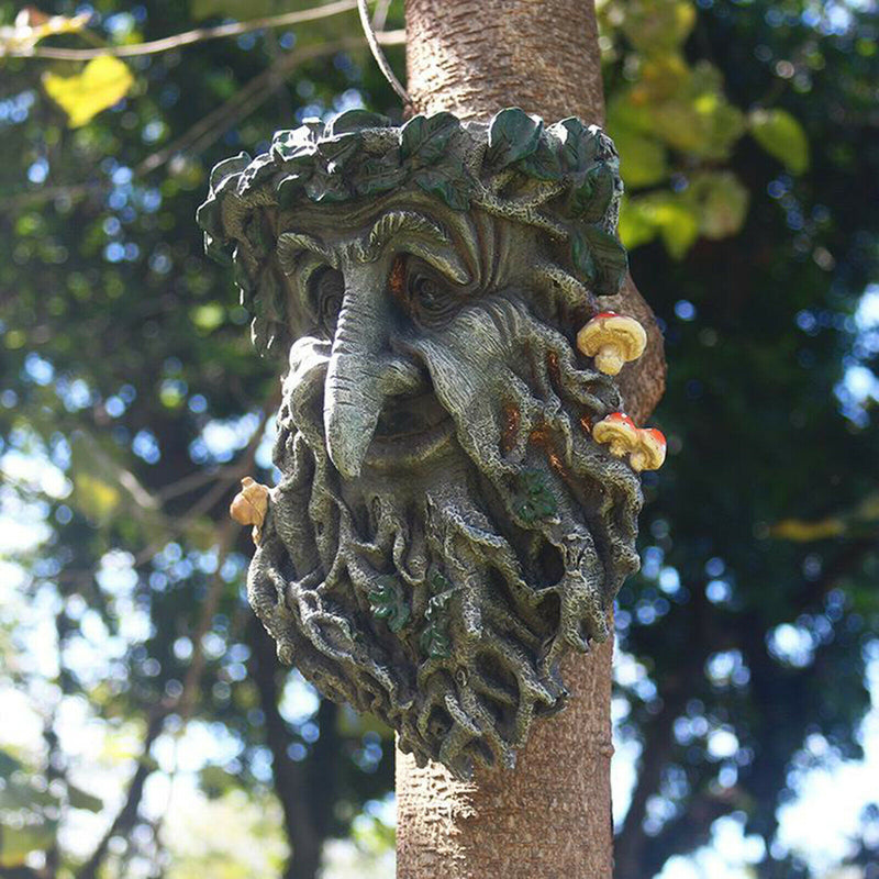 Old Man Tree Face Leaf Plaque Garden Yard Tree Ornament Sculpture Decoration