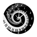 Elegant Piano Key Clock Music Notes Wave Round Modern Wall Clock Without Ba