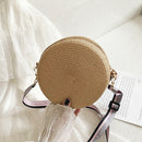Handmade Straw Weave Round Women Small Beach Shoulder Bags (Dark Khaki)