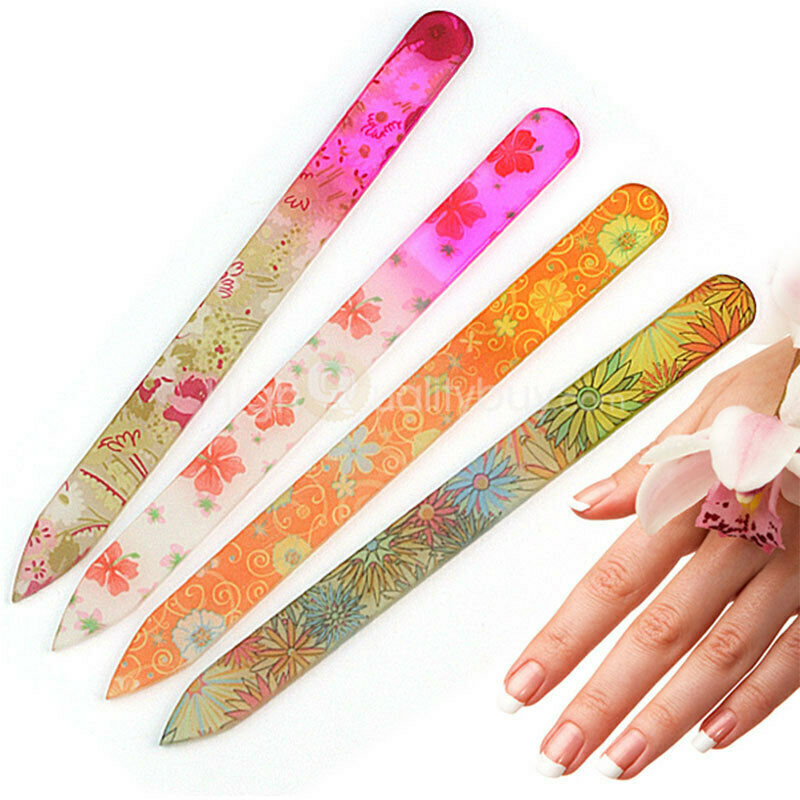 4pcs Color Crystal Glass Nail Art Files Manicure Tool Kit Durable Case 5.5inch