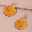 Beach Holiday Metal Ear Dangle Women Shell Shaped Stud Earrings Colorful Jewelr
