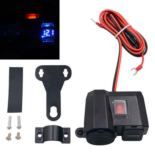 12v/24v Motorcycle USB Charger Power Adapter Socket&Voltmeter Display