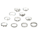 11pcs/set Flower Hollow Moon Leaves Ring Rhinestone Knuckle Rings Jewelry