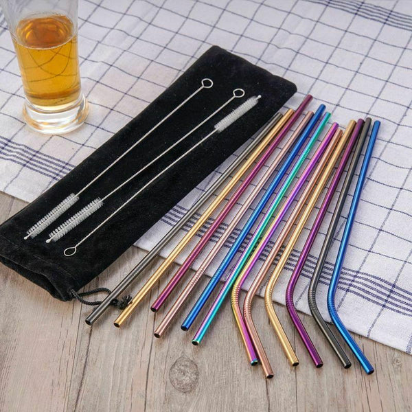 MultiColor Colorful Stainless Steel Straws Set of 12 Extra Long 10.5 inch R Q2R5