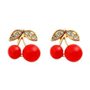 Sweet Shining Rhinetones Women Girls Cute Mini Cherry Fruit Studs Earrings