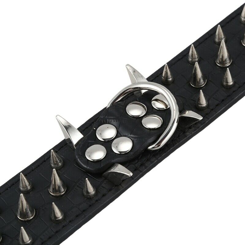 Sharp Spiked Studded PU Leather Collar for Large Dog Pet Pitbull Mastiff Du