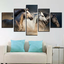 Modern 5 Panels Paintings on Canvas Wall Art Landscape Brown Horse
