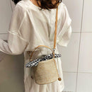 Straw Shoulder Messenger Handbags Women Crossbody Bucket Bags (Light Brown)