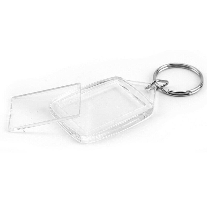 100pcs Acrylic Plastic Blank Clear Keyrings 35x25MM Insert Photo Key Rings  Q7J5
