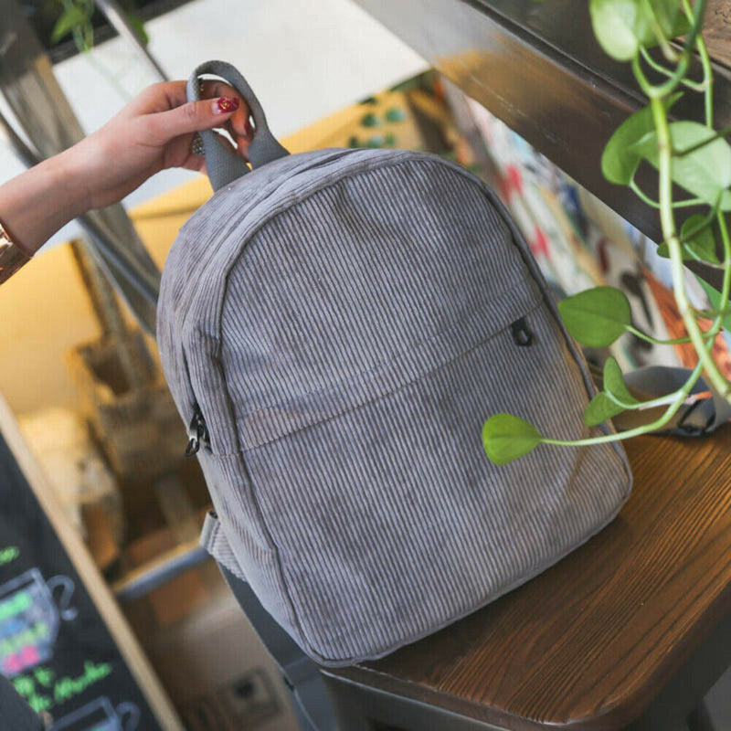 Preppy Chic Casual Women Corduroy Backpack Simple School Travel Bag(Gray)