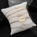 5pcs/set Heart Tree Shell Hand Chain Women Adjustable Bracelet Jewelry Gift A