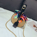 Women's straw bag Crossbody bag Woven bag Summer leisure bag Small round si H7S4