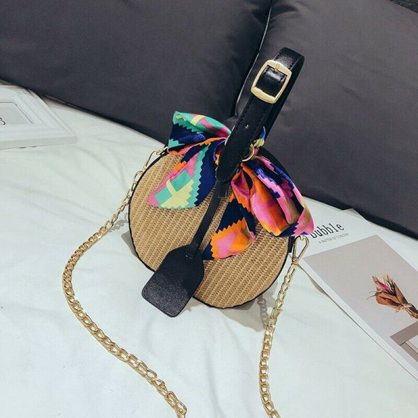 Women's straw bag Crossbody bag Woven bag Summer leisure bag Small round si H7S4