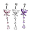 Crystal Butterfly Dangle Ball Barbell Bar Belly Button Navel Ring White