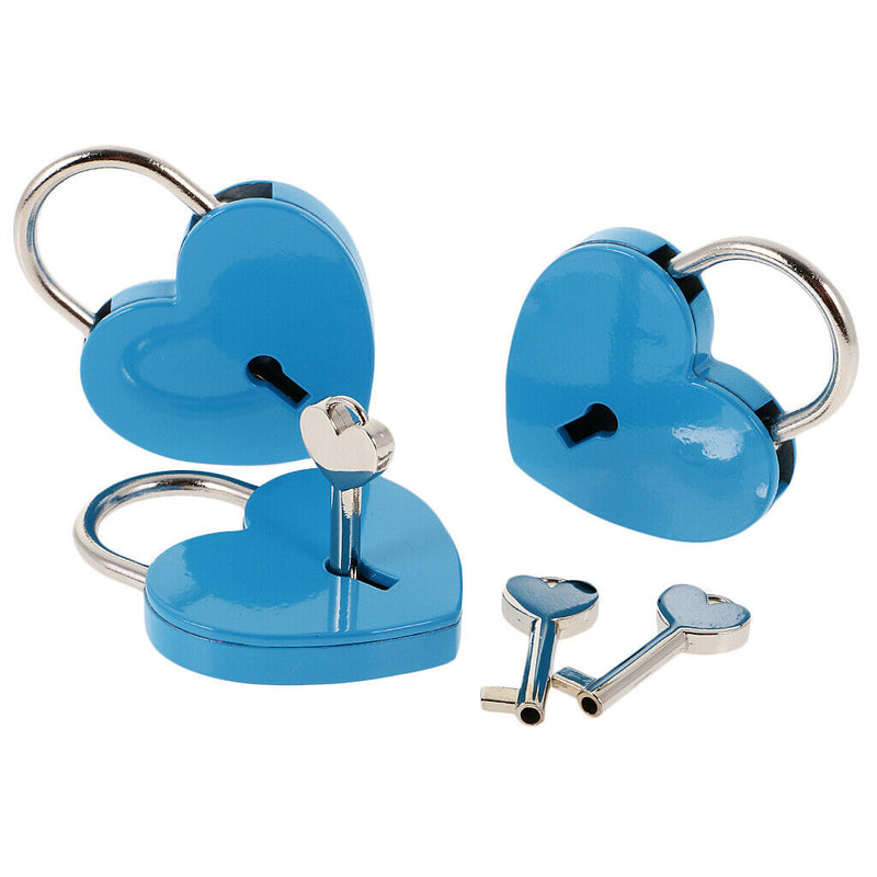Set of 3 Cute Heart Shape Padlocks Metal Lock with Keys, Blue L