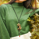 Retro Wood Chip Shell Necklace Flower Pendant Sweater Chain Diy Design Neck