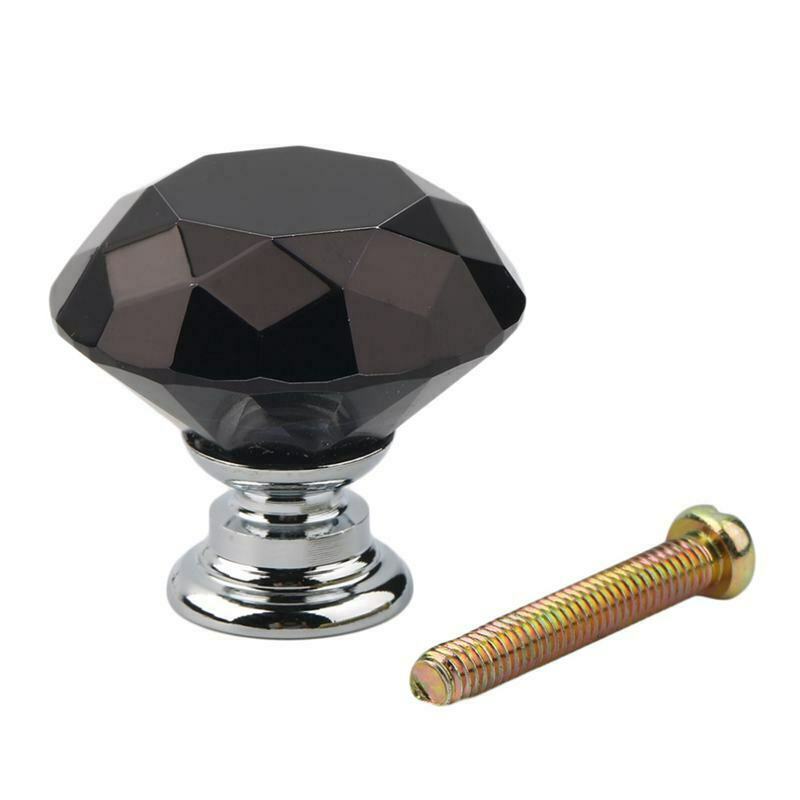 8 X 40mm Diamond Black Crystal Glass Door Cupboard Knobs Pull Handle Drawer L6K4