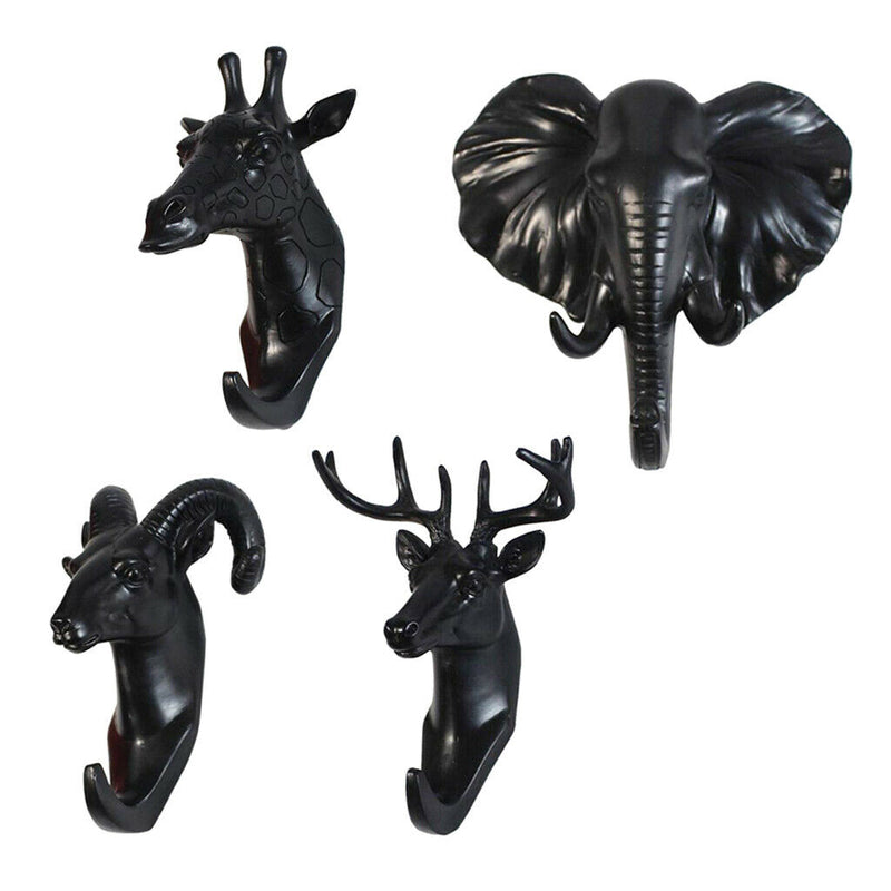 4x Rustic Animal Head Wall Hook Elephant Goat Deer Heavy-duty Cloth Hanger