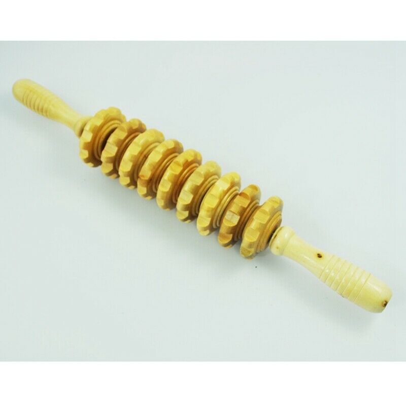 Lady Home Wooden Wheel 9 Rollers Belly Health Massager L3Y2
